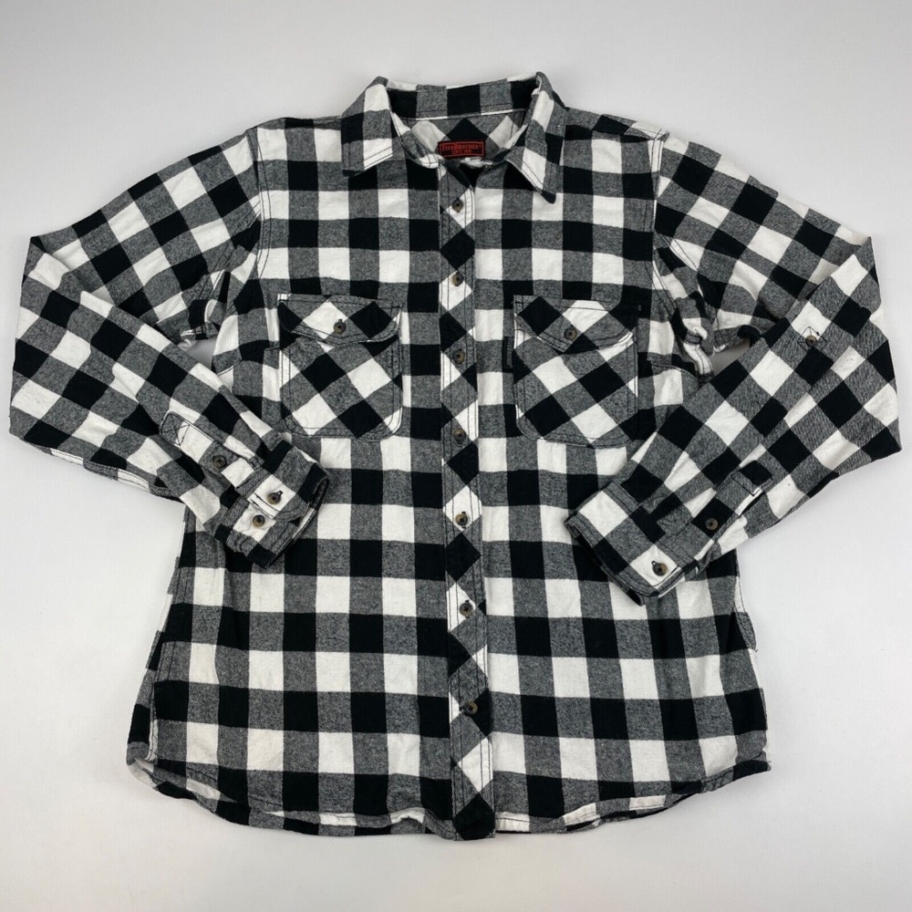 Five Brother Women's Size M Flannel Shirt Plaid Black Plaid Reinforced Bust